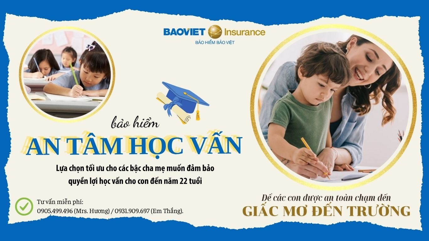 Bảo Hiểm “An Tâm Học Vấn” tại Bảo Việt nhận được nhiều quan tâm từ các bậc phụ huynh bởi tính thực tế và quyền lợi toàn diện cho con em trong việc đảm bảo học vấn trong hoàn cảnh không mong muốn.
